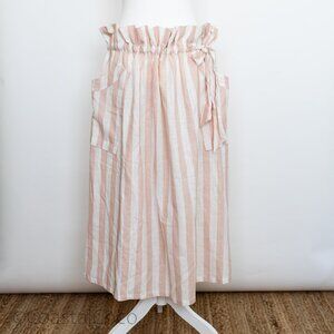 WHY Dress XL Pink Ivory Striped Linen Blend Midi Skirt Paperbag Waist NWT